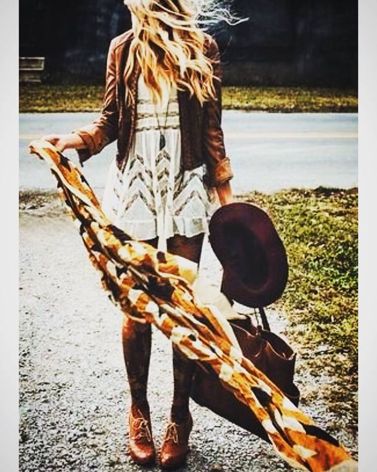 boho with boots and scarf autumn